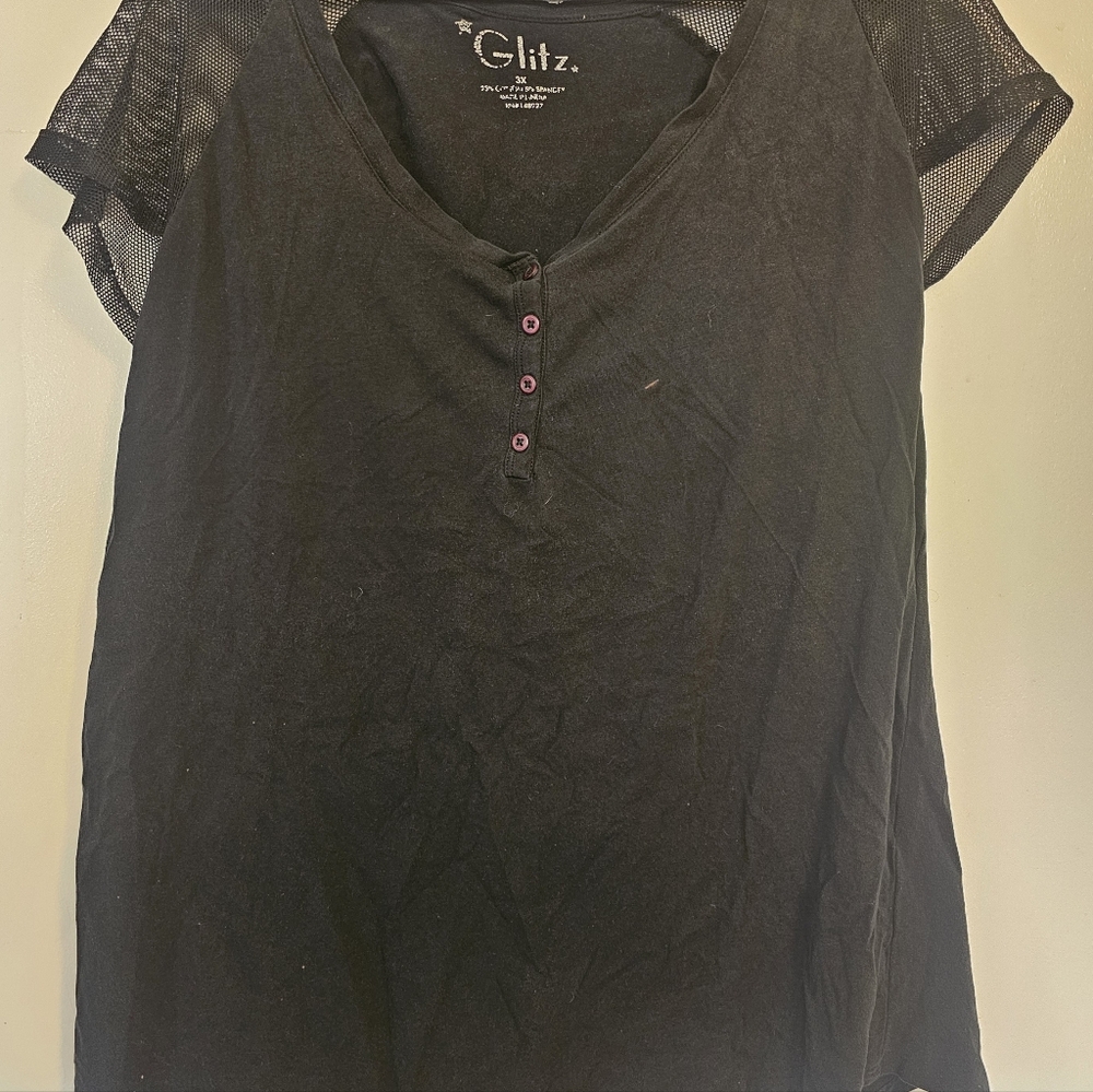 Glitz Black Mesh Sleeve Women's Top